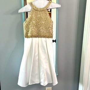 Tween/Teen girls Gold & White halter formal/wedding dress size 14 Rare Editions